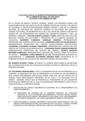 ACTA EJECUTIVA DE LA SESIÓN EXTRAORDINARIA NÚMERO 31 ...