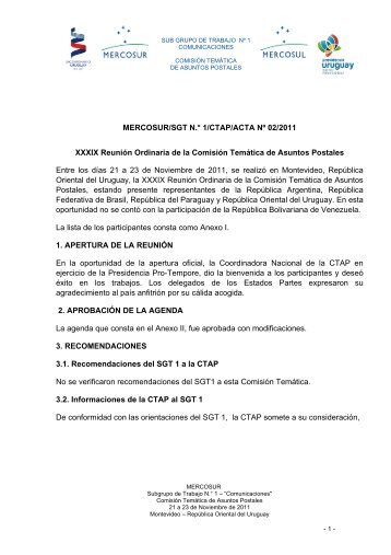 Acta MERCOSUR 2 / 2011 XXXIX Reunión de la Comisión Temática ...