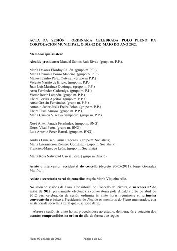 Acta da sesión ordinaria do pleno. 02-05-2012. - Concello de Riveira