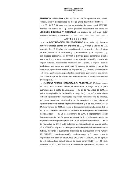 SENTENCIA DEFINITIVA. - Poder Judicial del Estado de Hidalgo