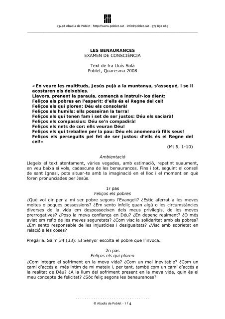 LES BENAURANCES EXAMEN DE CONSCIÈNCIA Text de fra Lluís ...