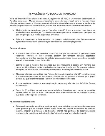 8. VIOLÊNCIA NO LOCAL DE TRABALHO - Unicef