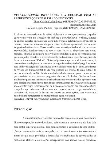 incidência e a relação com as representações de si em adolescentes