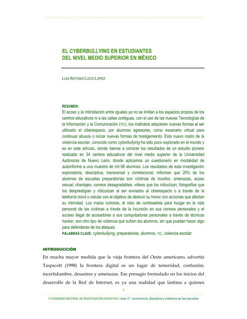 el cyberbullying en estudiantes del nivel medio superior en méxico