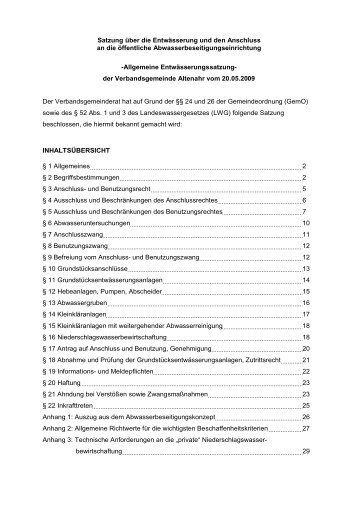 Allgemeine Entwässerungssatzung - Verbandsgemeinde Altenahr