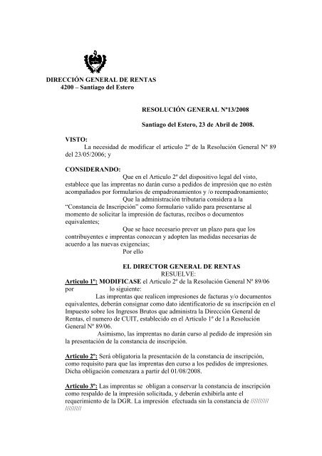 DIRECCIÓN GENERAL DE RENTAS 4200 – Santiago del Estero ...