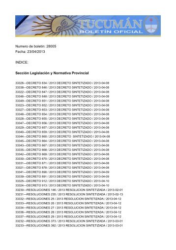 Numero de boletin: 28005 Fecha: 23/04/2013 INDICE: Sección ...