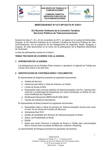 Acta MERCOSUR 2 / 2011 XLI Reunión Ordinaria de la Comisión ...