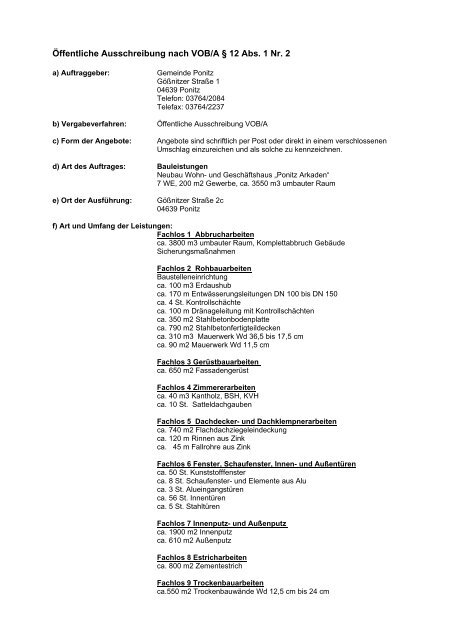 Öffentliche Ausschreibung nach VOB/A § 12 Abs ... - Altenburger Land