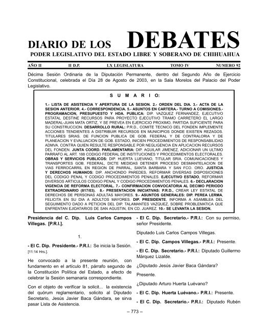DEBATES - H. Congreso de Chihuahua