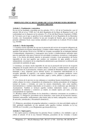 ORDENANZA FISCAL REGULADORA DE LATASA POR ... - Alboraya