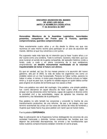 1 DISCURSO ASUNCION DEL MANDO DE JOSE LUIS GIOJA ...