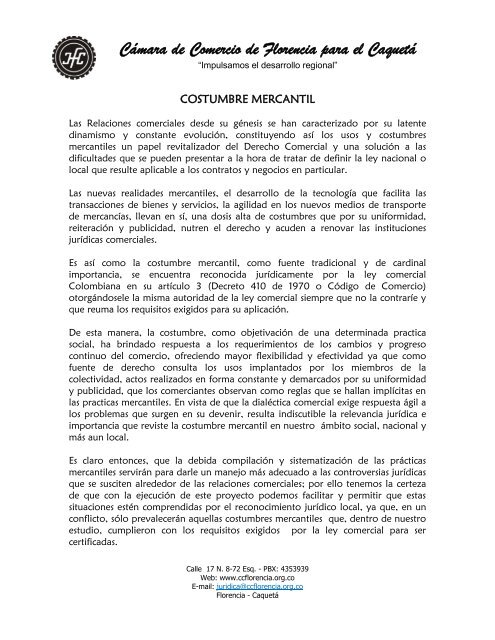 Costumbre Mercantil 2010 - Cámara de Comercio de Florencia para ...