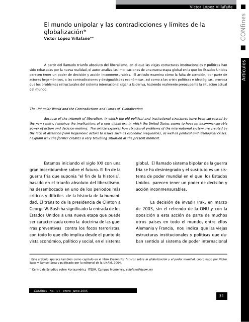 El mundo unipolar y las condiciones y límites - Revista CONfines de ...