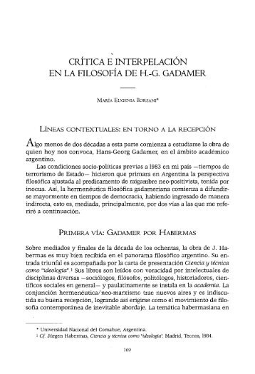 CRÍTICA E INTERPELACIÓN EN LA FILOSOFÍA DE H.-G. GADAMER