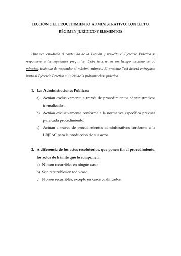 Test de Autoevaluación 6. El procedimiento administrativo