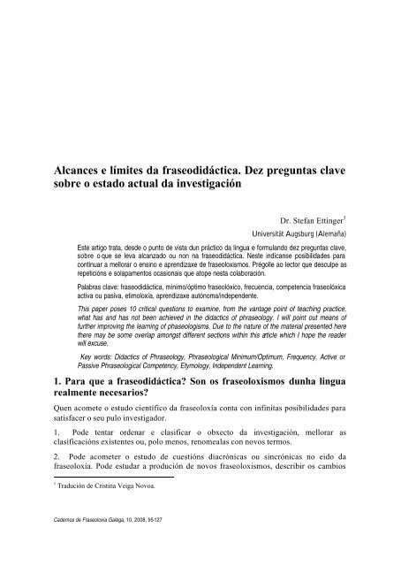 Alcances e límites da fraseodidáctica. Dez preguntas clave sobre o ...