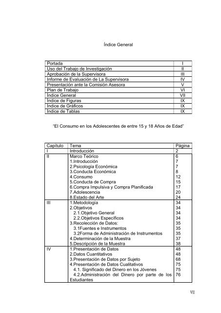 Índice General Portada I Uso del Trabajo de Investigación II ...