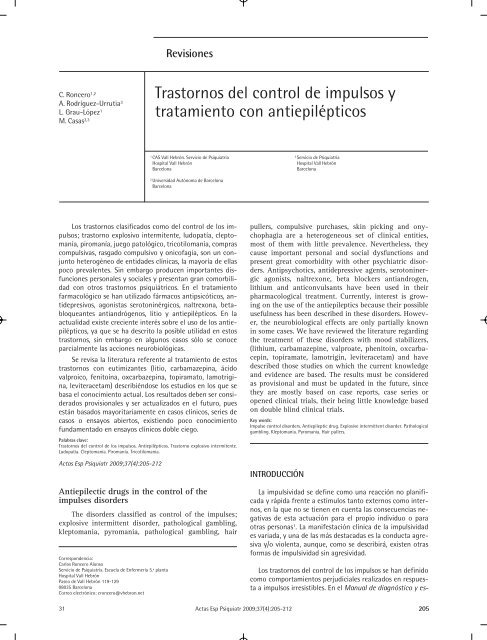 Trastornos del control de impulsos y tratamiento con antiepilépticos