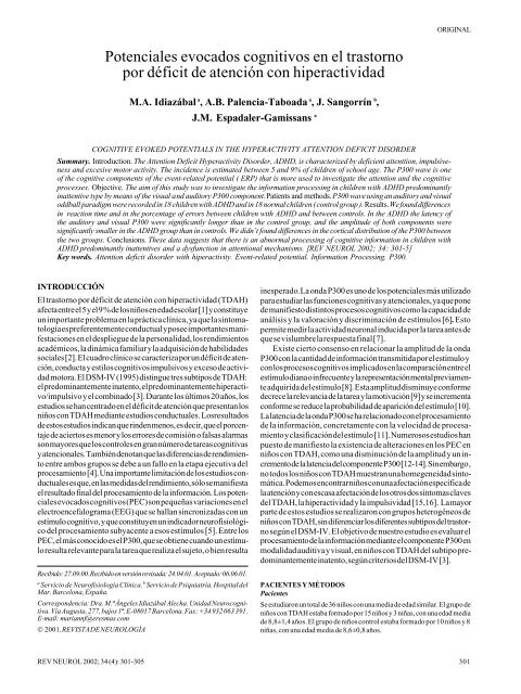 Potenciales evocados cognitivos en el trastorno ... - Neurologia.com