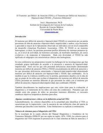 El Trastorno por Déficit de Atención (TDA) y el Trastorno ... - Ada-hi.org