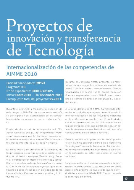 AIMME, Memoria de Actividades 2010