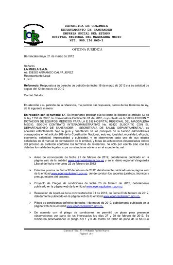 respuesta a derecho de peticion y solicitud de - Carrera 17