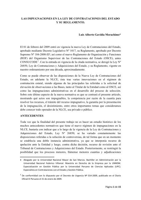 las impugnaciones en la ley de contrataciones del estado y su ...