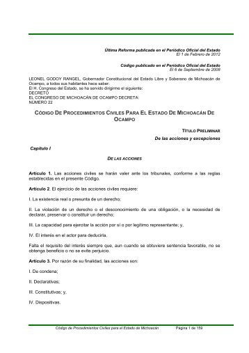 CÓDIGO DE PROCEDIMIENTOS CIVILES PARA EL ... - Michoacán