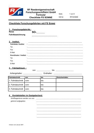 Checkliste FS SONNE - RF Forschungsschiffahrt GmbH