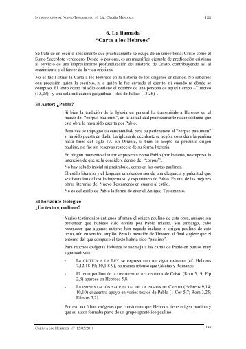 6. La llamada “Carta a los Hebreos”