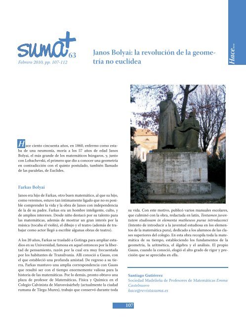 Janos Bolyai - SUMA Revistas de matemáticas