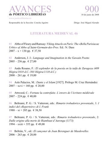 Portico Avances 900 - Literatura medieval 46 - Pórtico librerías