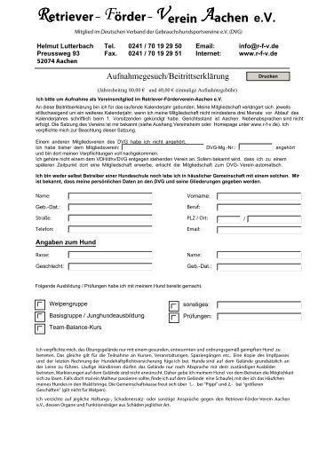 Anmeldung Vereinsmitgliedschaft - Retriever-Förderverein-Aachen eV