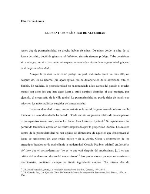 Elsa Torres Garza EL DEBATE NOSTÁLGICO DE ALTERIDAD ...