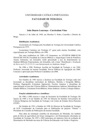 Curriculum Vitae - Faculdade de Teologia - Universidade Católica ...