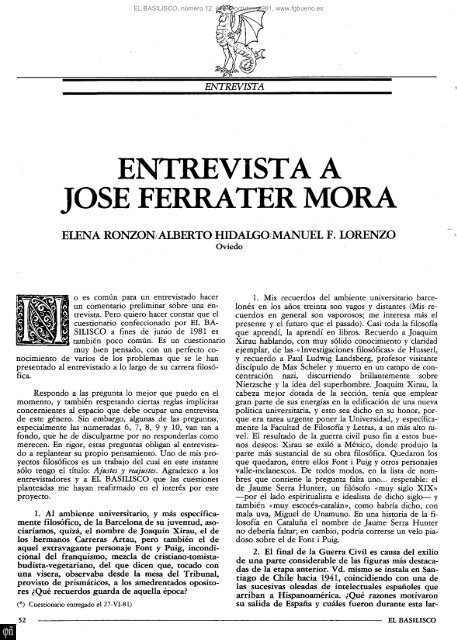 ENTREVISTA A JOSÉ FERRATER MORA - Fundación Gustavo Bueno