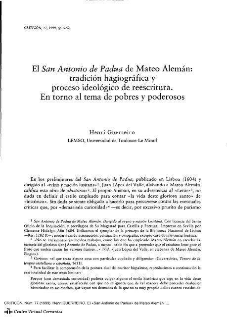 San Antonio de Padua» de Mateo Alemán - Centro Virtual Cervantes