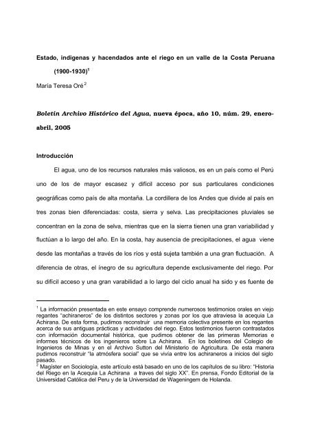 Estado, indigenas y hacendados ante el riego - Organización social ...