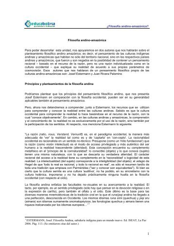 Filosofía occidental y filosofía andino-amazónica - Educabolivia