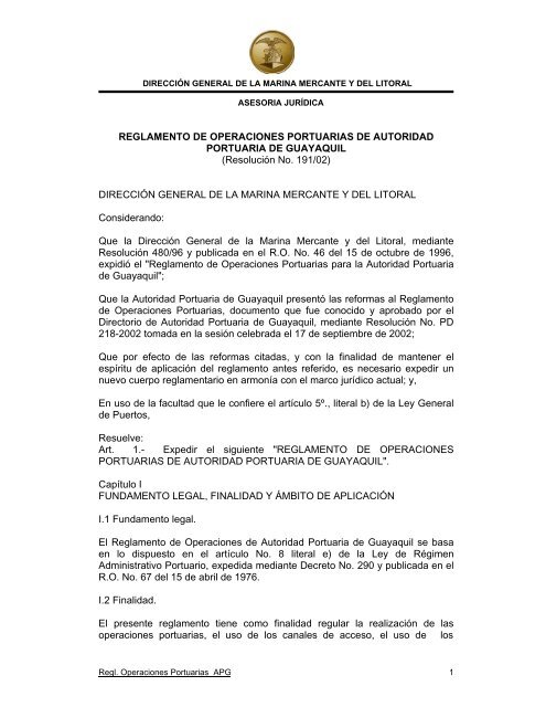 REGLAMENTO DE OPERACIONES PORTUARIAS DE AUTORIDAD ...