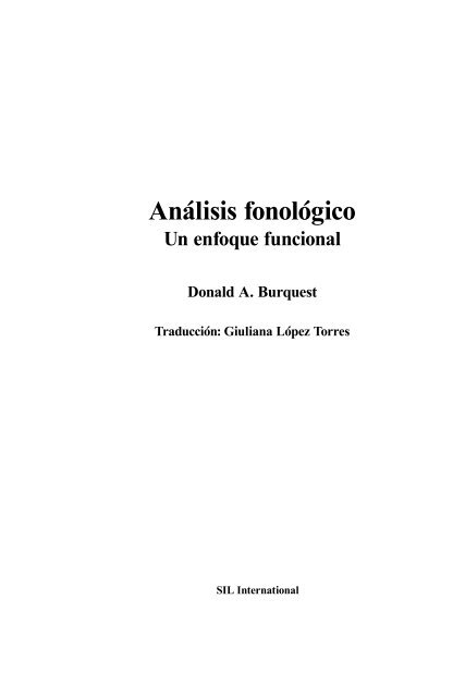 Analisis Fonologico Un Enfoque Funcional Sil International