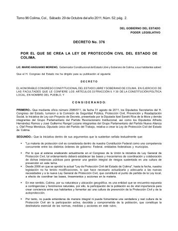 DECRETO No. 376 POR EL QUE SE CREA LA ... - Protección Civil