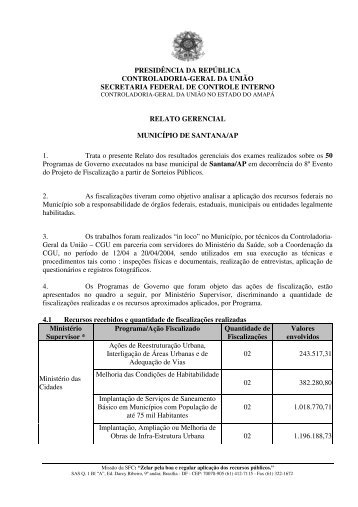 relatório de fiscalização nº 004 município de santana - ap ministério ...