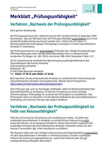 Merkblatt „Prüfungsunfähigkeit“ - RheinAhrCampus