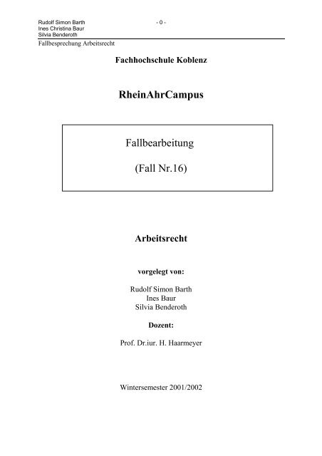 Fallbesprechung Arbeitsrecht - RheinAhrCampus