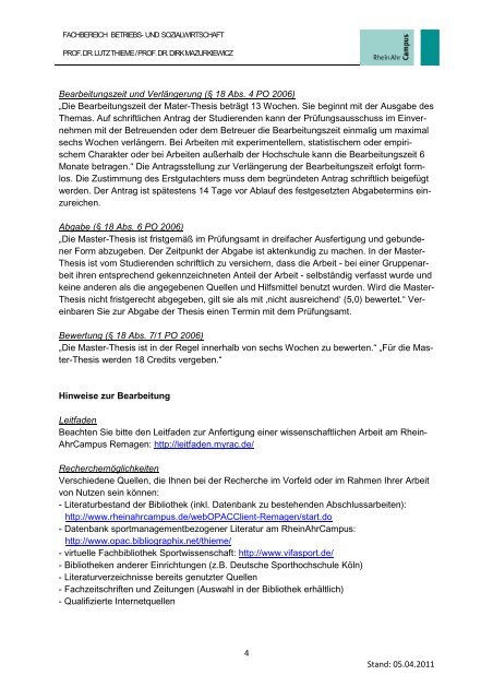 Merkblatt zur Anfertigung der Abschlussthesis ... - RheinAhrCampus