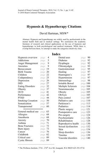 Hypnosis & Hypnotherapy Citations Index