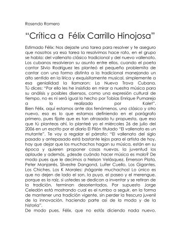 “Crítica a Félix Carrillo Hinojosa” - portal vallenato
