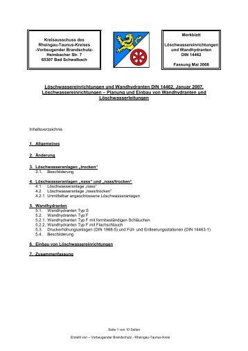 Merkblatt Löschwassereinrichtungen und Wandhydranten 2008